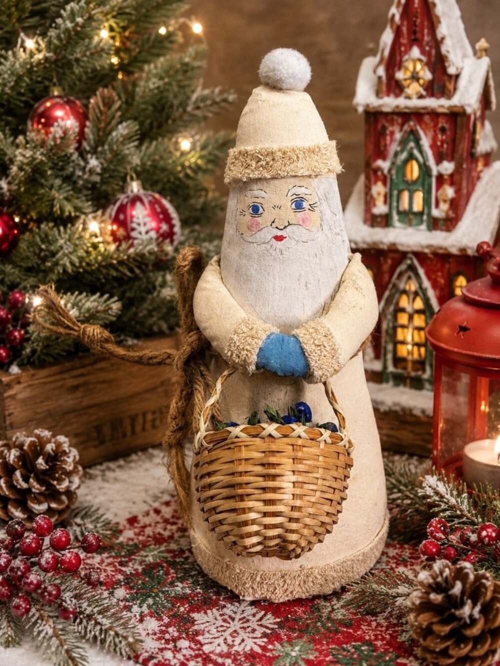Midwest Importers Scandinavian Father Frost Santa Ornament Flower Basket 7"